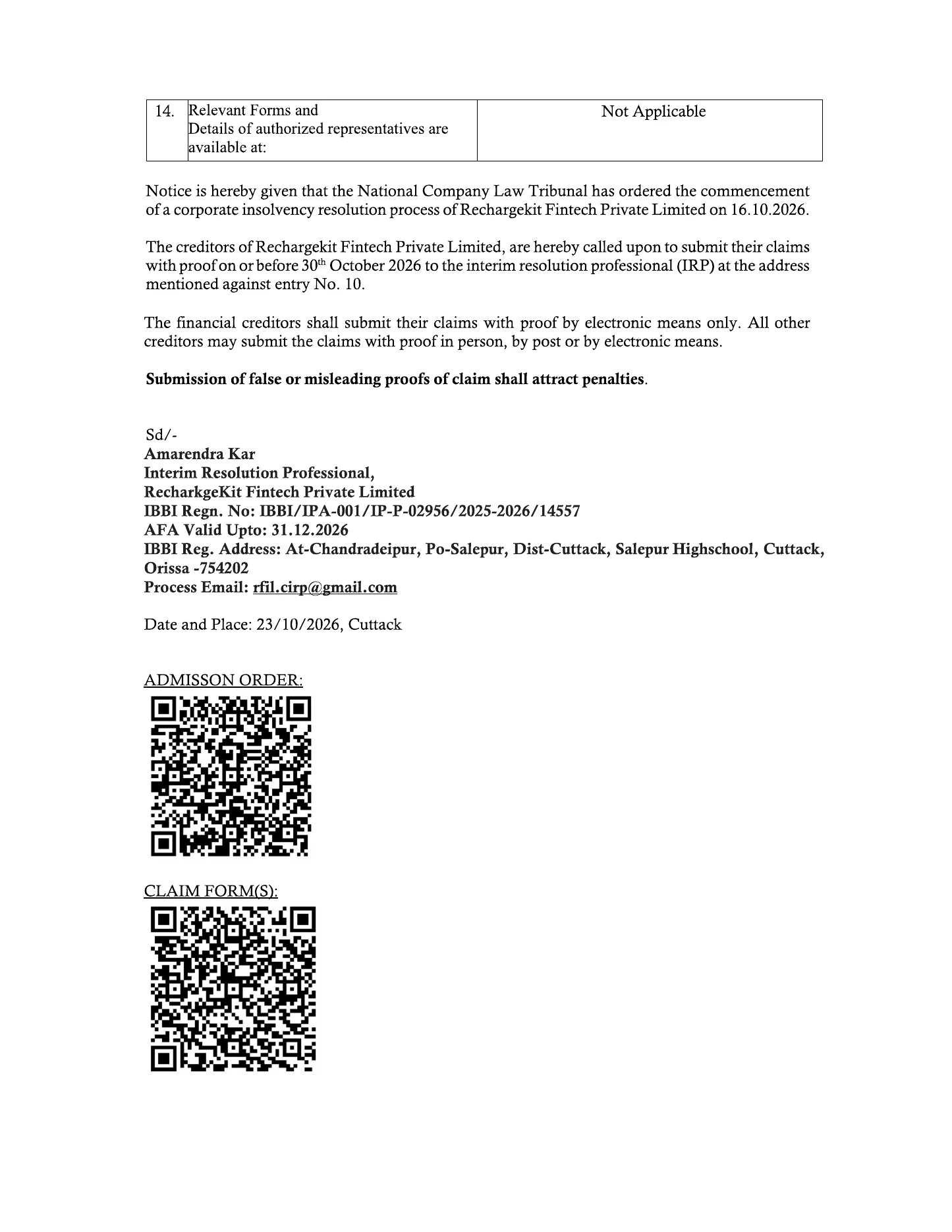 Public Announcement - Form A - Page 2